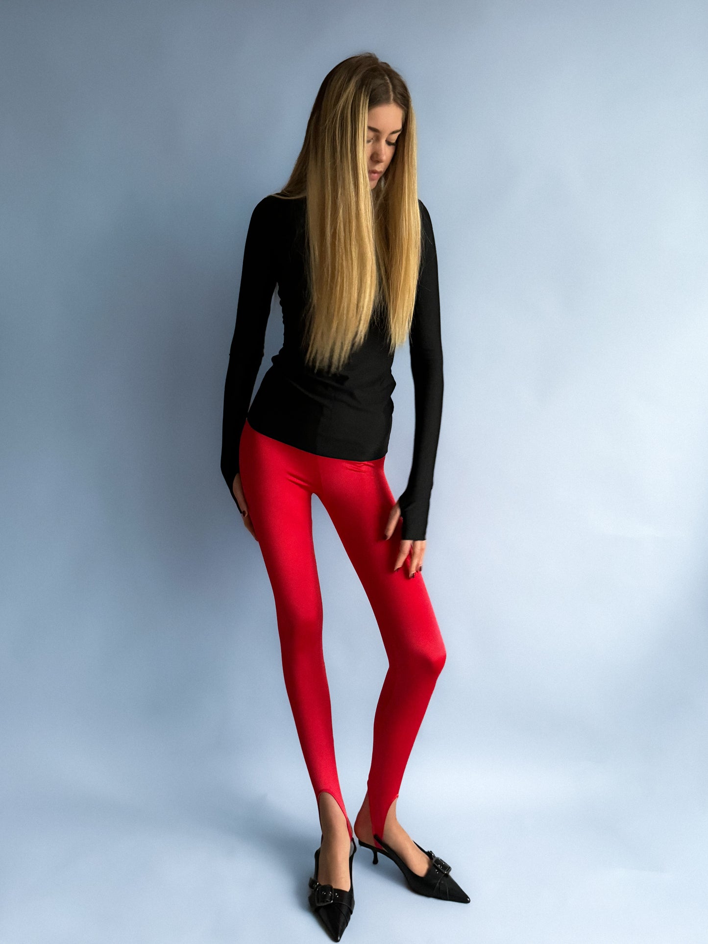 Red matt stirrup leggings