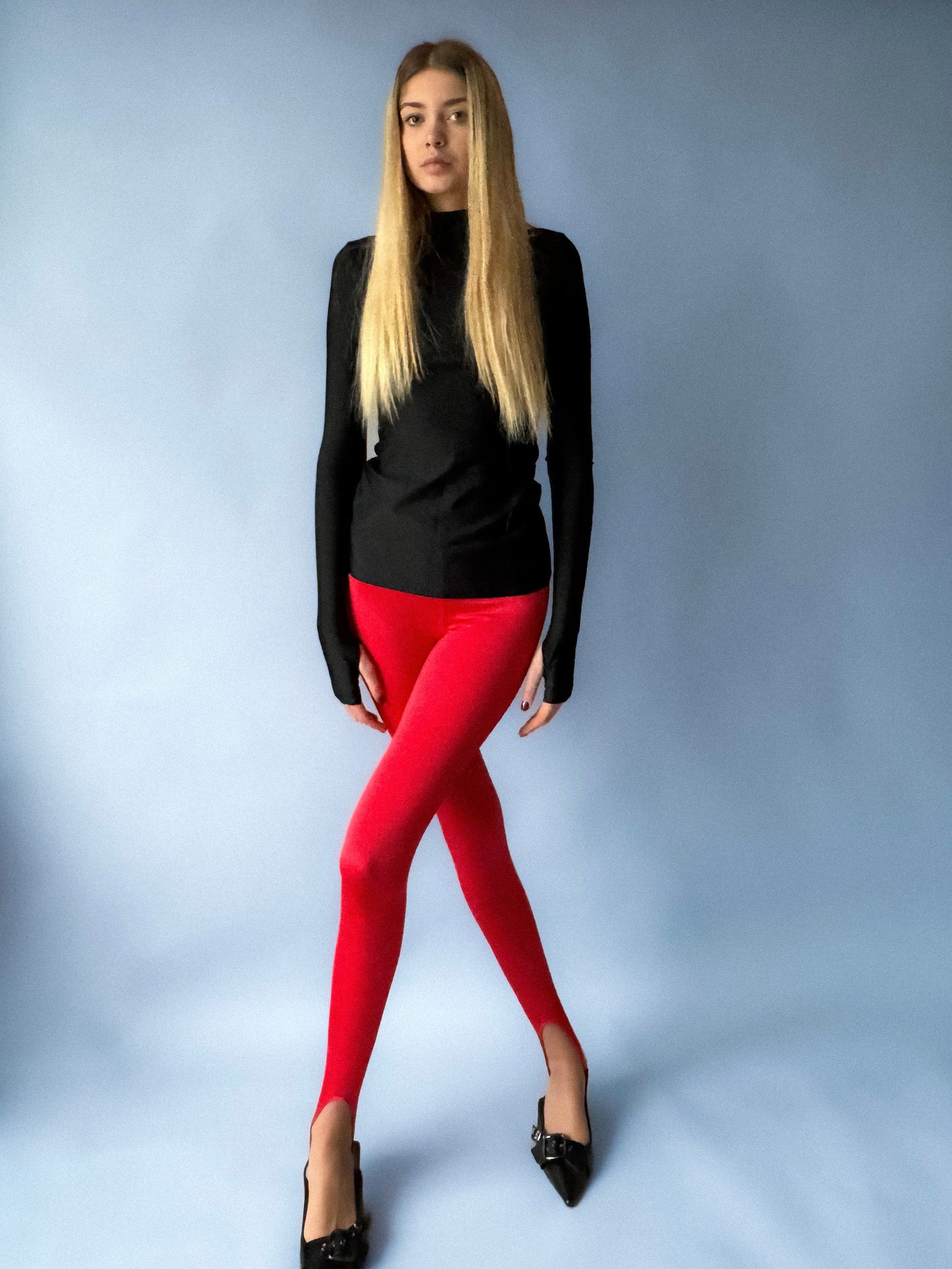 Red matt stirrup leggings